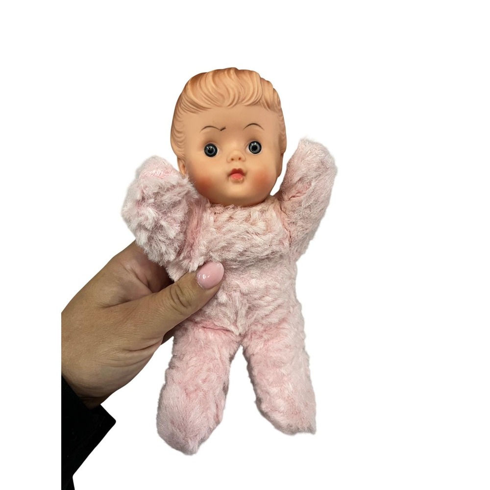 Vintage Rubber Face Douglas Cuddle Doll Pink Plush Stuffed Toy Mid Century Retro